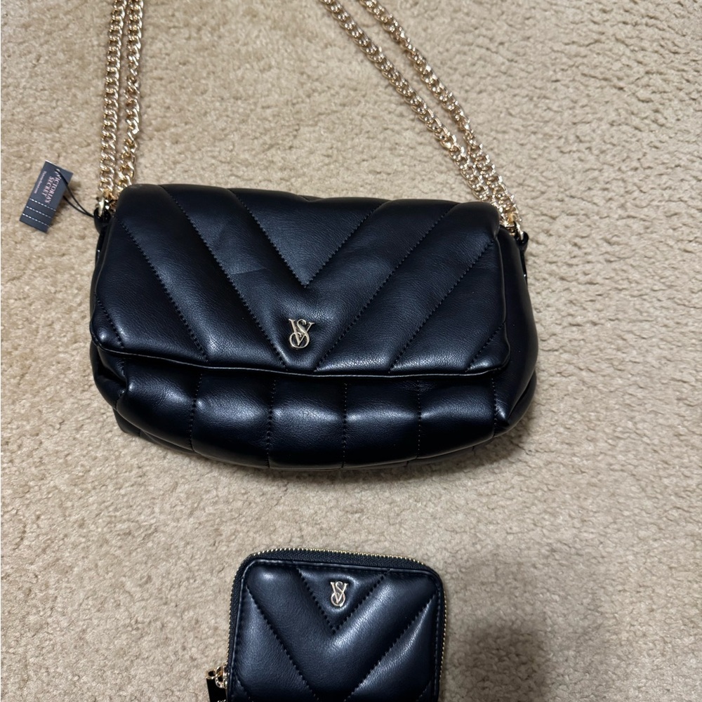 Victoria secret black shoulder bag and matching wallet